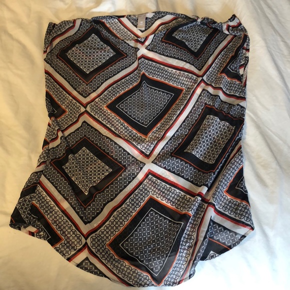 Navy and orange print blouse - Picture 1 of 4